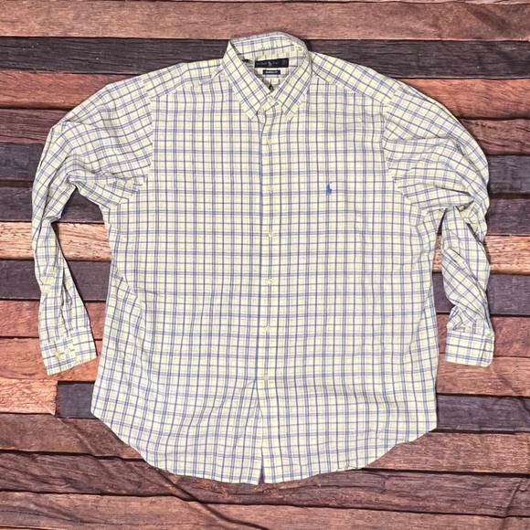 Polo Ralph Lauren Shirt Plaid Long Sleeve Button Down Yellow Shirt Mens - Picture 1 of 6